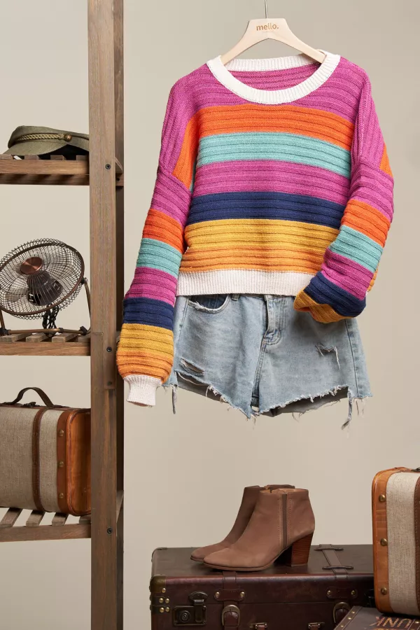 wholesale clothing multi color stripe sweater mello