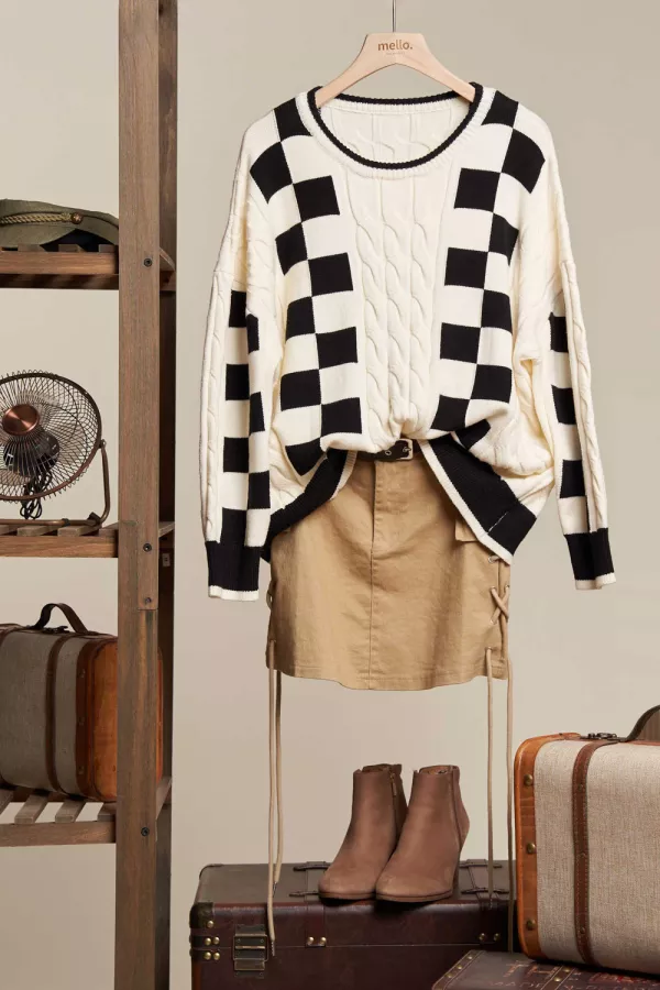 wholesale clothing crewneck plaid sweater mello