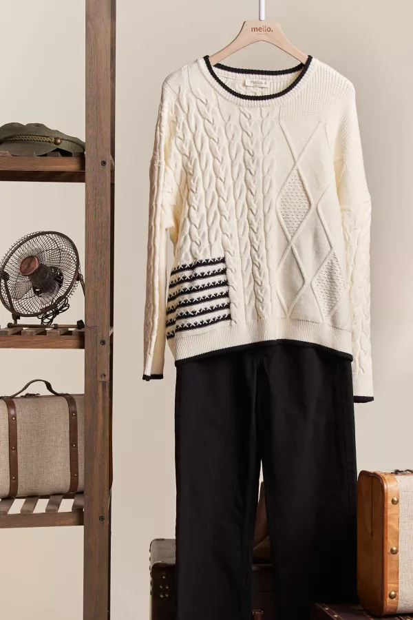 wholesale clothing round neck multi pattern sweater mello