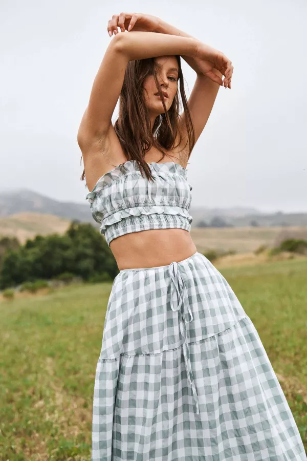 wholesale Checker Printed Crop & Skirt Set mello