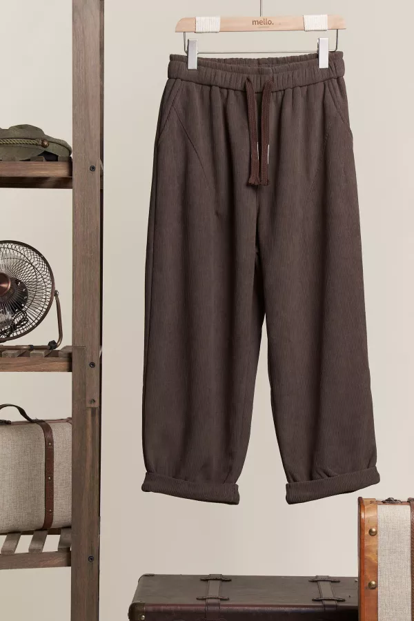 wholesale clothing daddy fit corduroy baggy pants with elastic waist mello