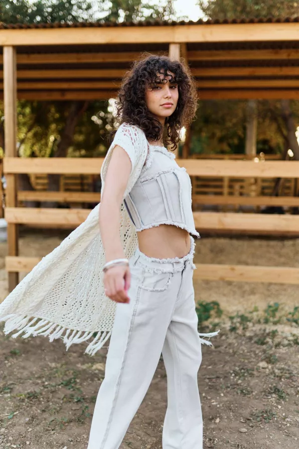 Wholesale Sleeveless Crochet Long Cardigan with Fringe - Mello