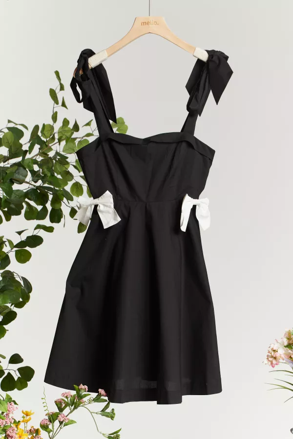 wholesale clothing bow tie shoulder mini flare dress mello
