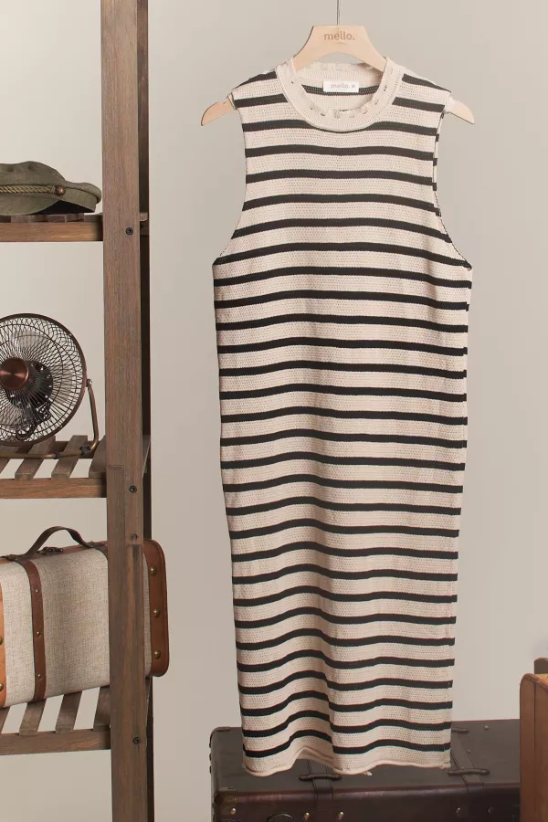 wholesale clothing striped sleeveless knit midi dress mello