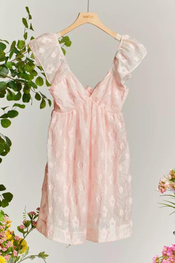 wholesale clothing ruffle sleeve flower pattern lace mini dress mello