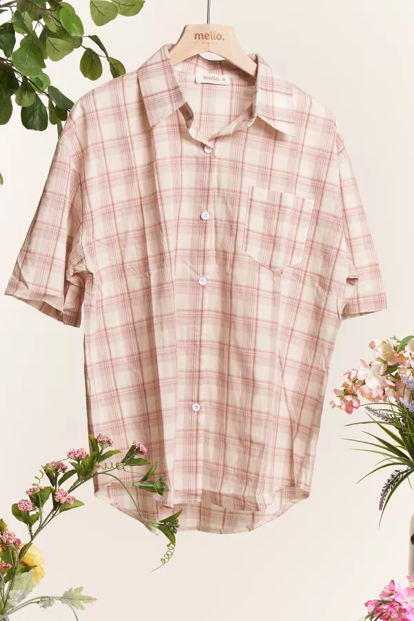 wholesale clothing short sleeve plaid button down shirt mello
