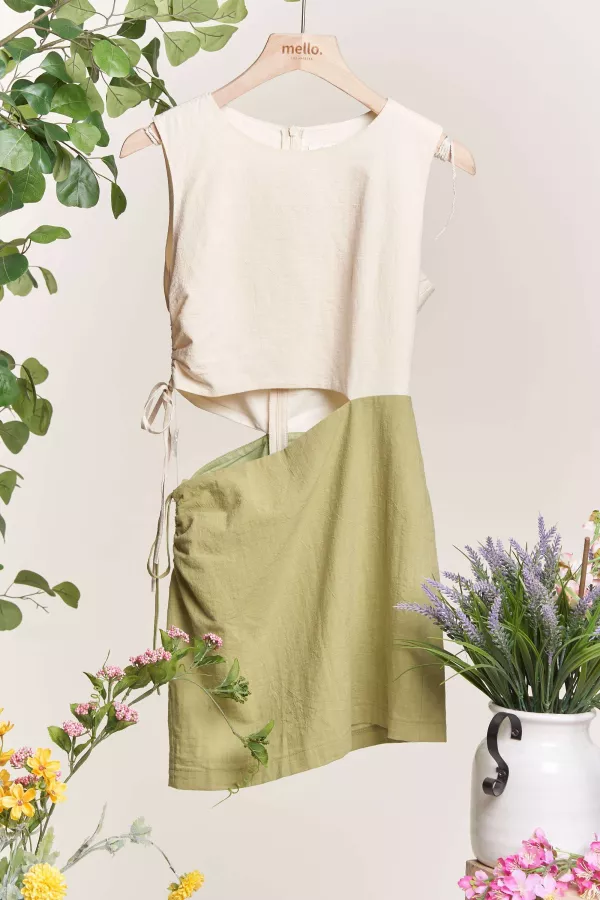 Sleeveless Color Block Dress with Side Cutout