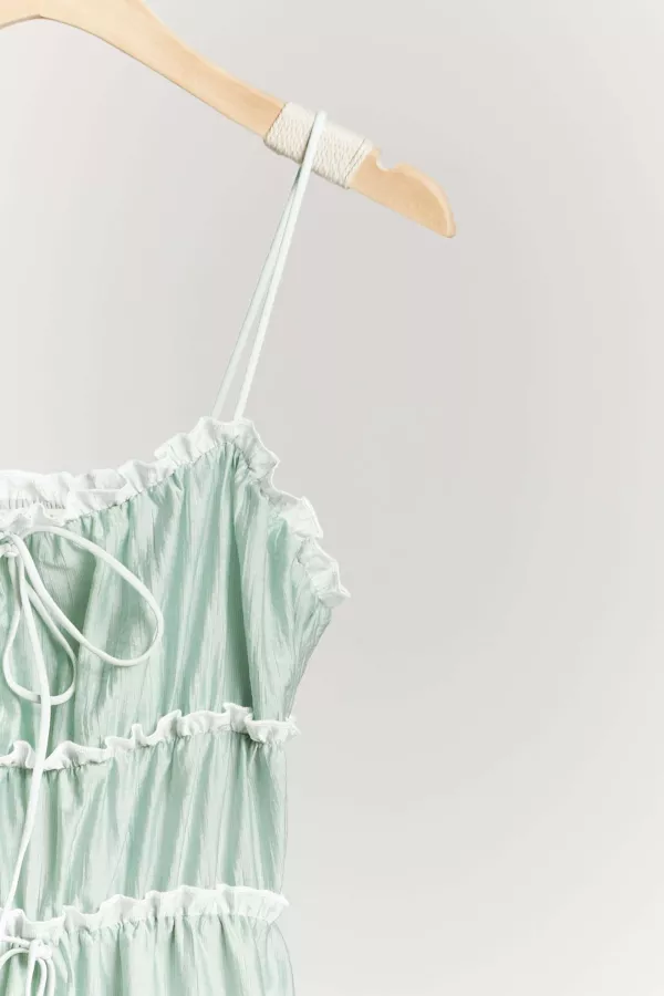 Spaghetti Tiered midi Dress with Drawstring