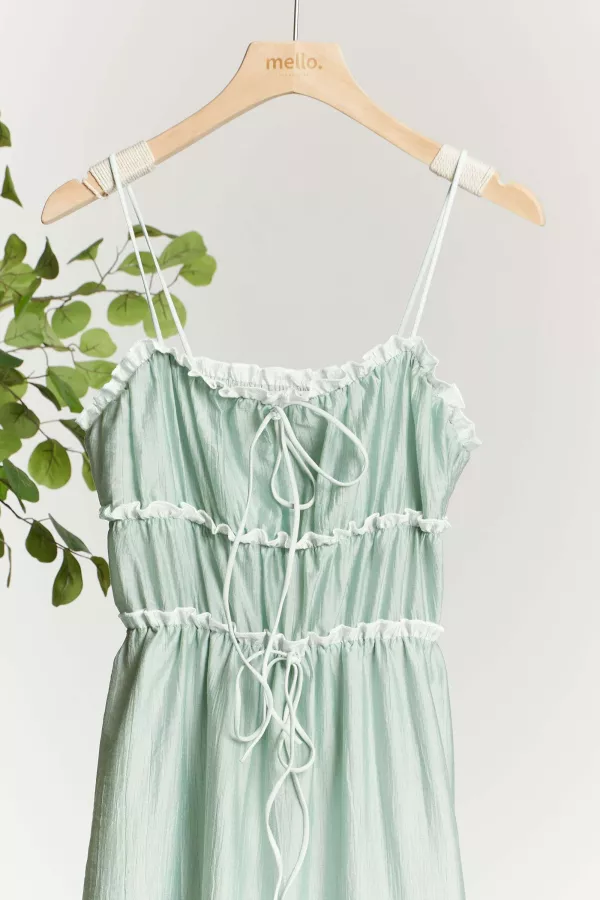 Spaghetti Tiered midi Dress with Drawstring