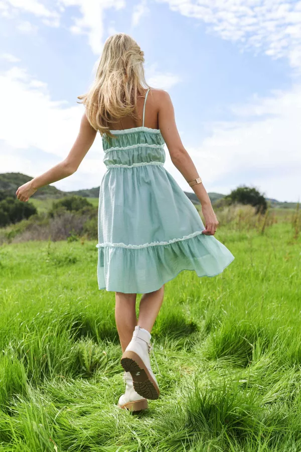 Spaghetti Tiered midi Dress with Drawstring