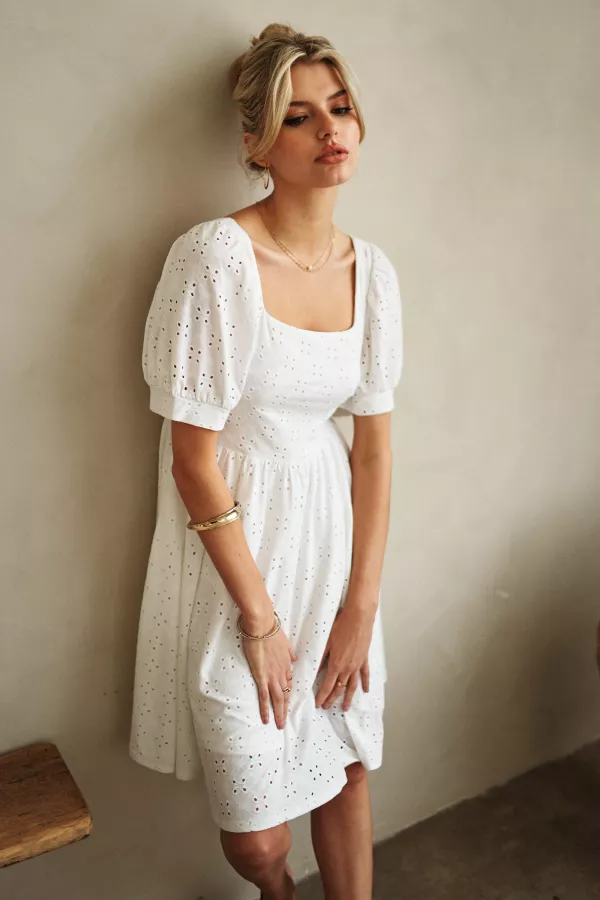 wholesale clothing crochet bell sleeve mini dress mello