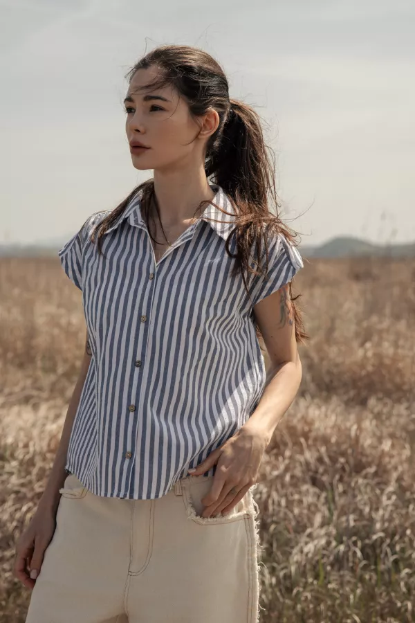 wholesale clothing sleeveless stripe shirt mello