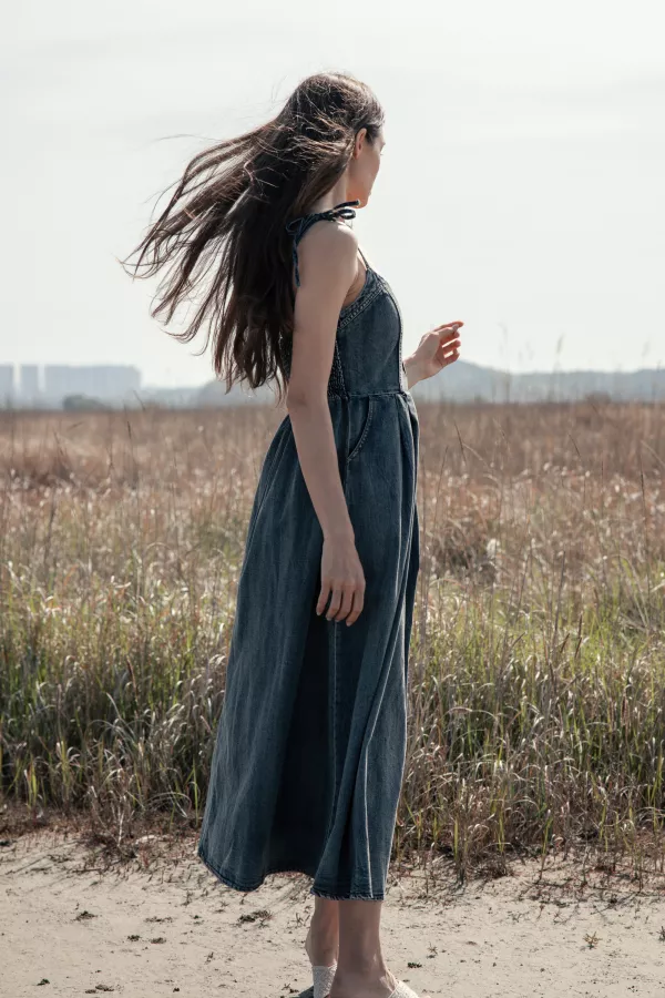 Wholesale Spaghetti Strap Denim Maxi Dress - Mello