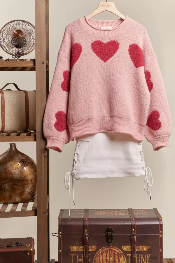 wholesale clothing heart patched loose fit sweater mello