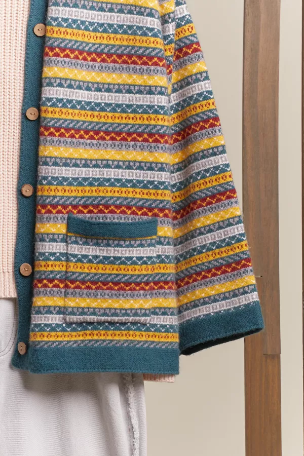 Collared Multi Pattern Knit Cardigan