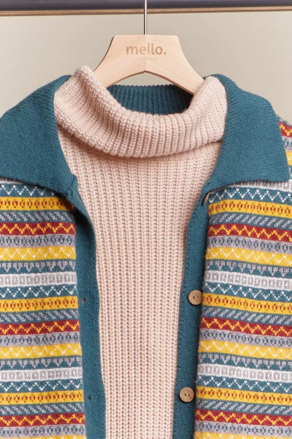 Collared Multi Pattern Knit Cardigan