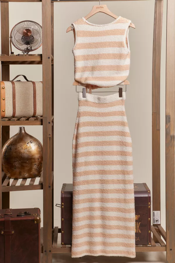Stripe Sleeveless Crop Top and Maxi Skirt Set