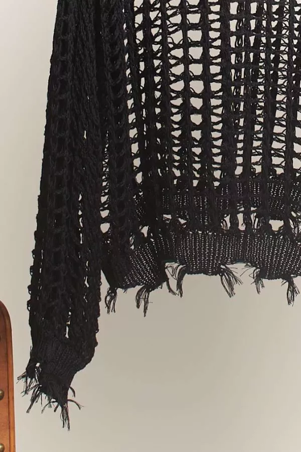 Round Neck Crochet Fishnet Sweater cover up top