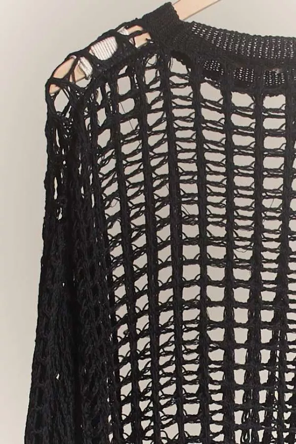 Round Neck Crochet Fishnet Sweater cover up top