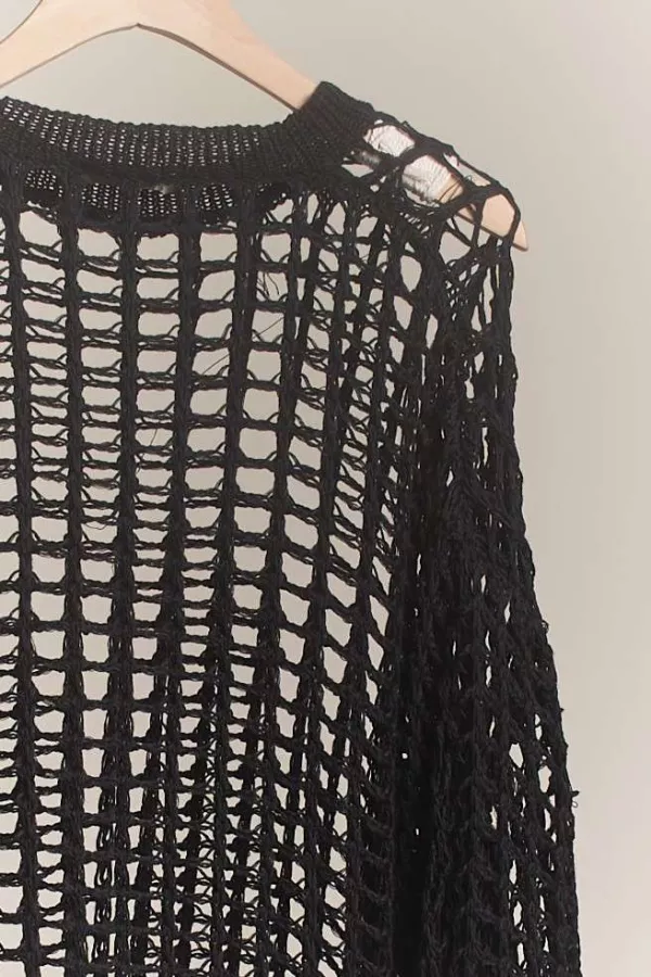 Round Neck Crochet Fishnet Sweater cover up top