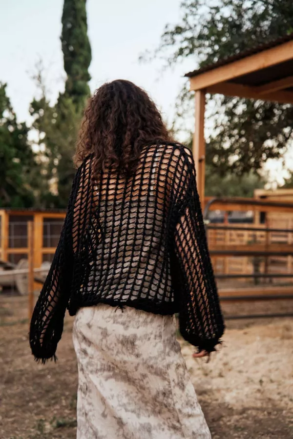 Round Neck Crochet Fishnet Sweater cover up top