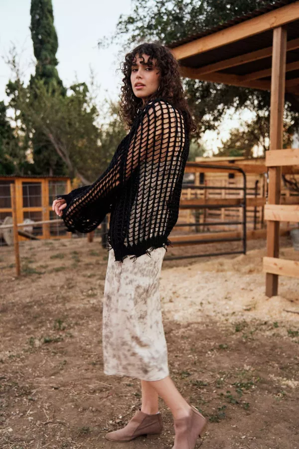 Round Neck Crochet Fishnet Sweater cover up top