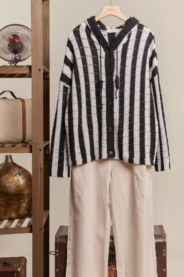 wholesale clothing hooded vertical stripe oversize cardigan mello