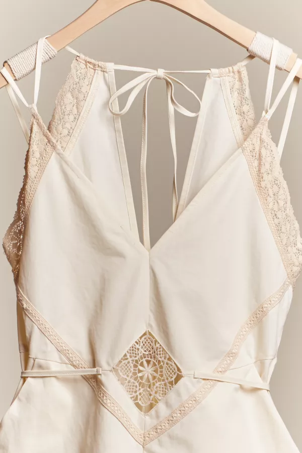 Sleeveless Open Back Romper with Lace Details