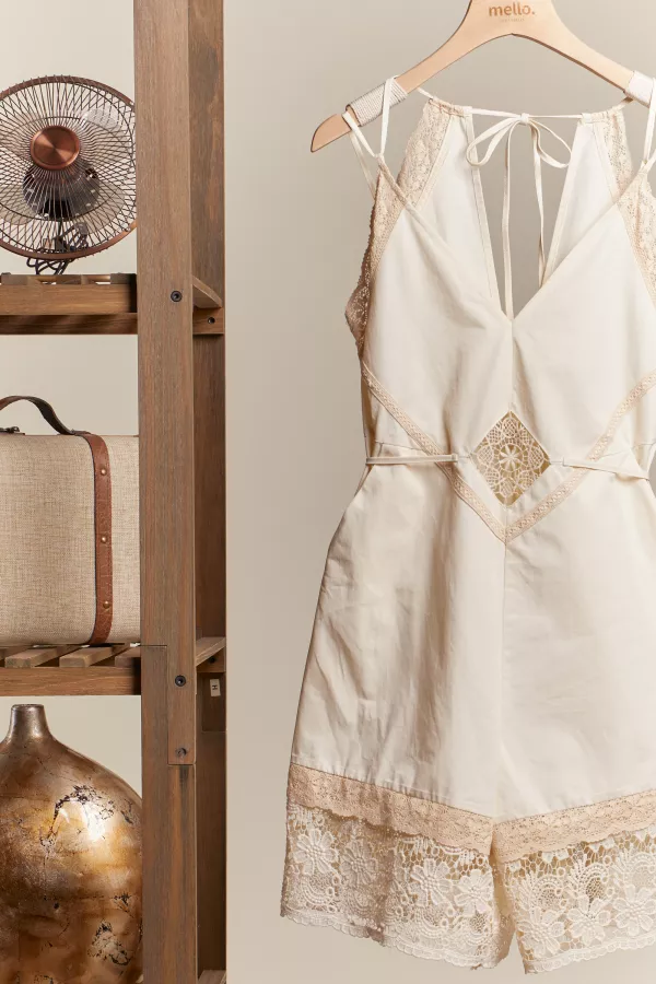 Sleeveless Open Back Romper with Lace Details