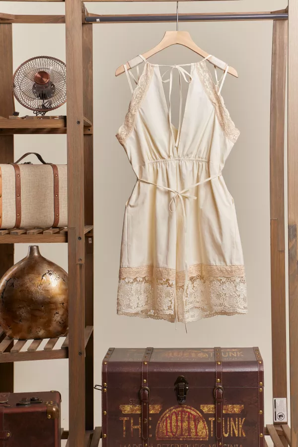 Sleeveless Open Back Romper with Lace Details