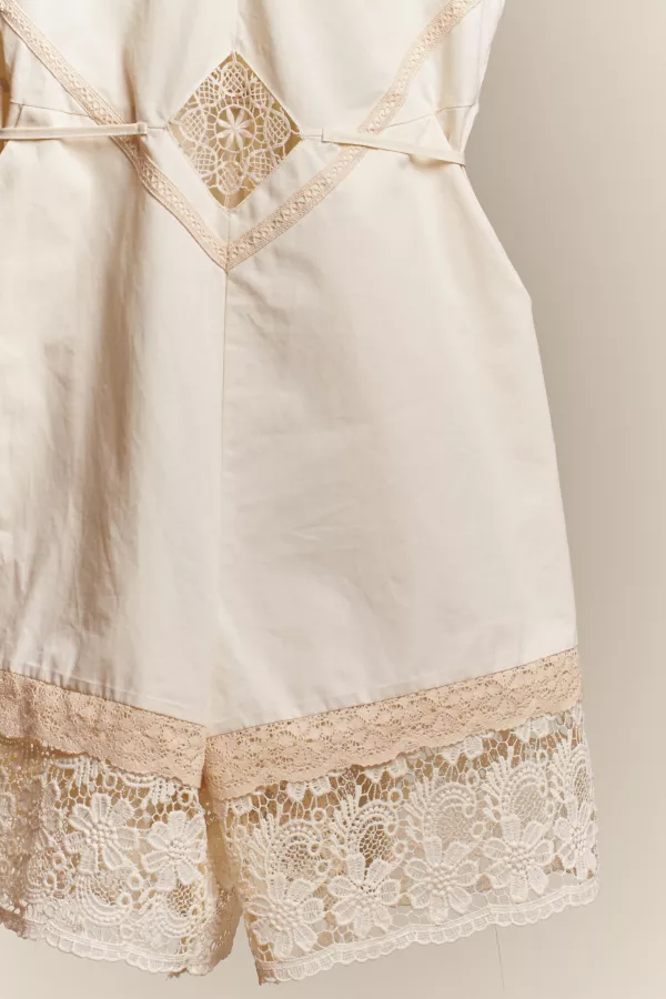 Sleeveless Open Back Romper with Lace Details