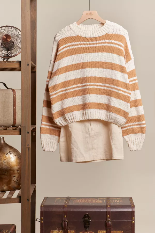 wholesale clothing round neck multi stripe sweater mello