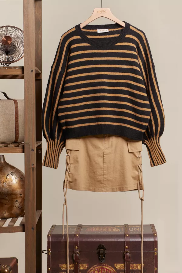 wholesale clothing stripe puff sleeve sweater mello