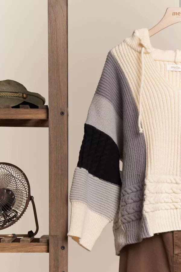 Oversize Hooded Sweater with Color Block Sleeves