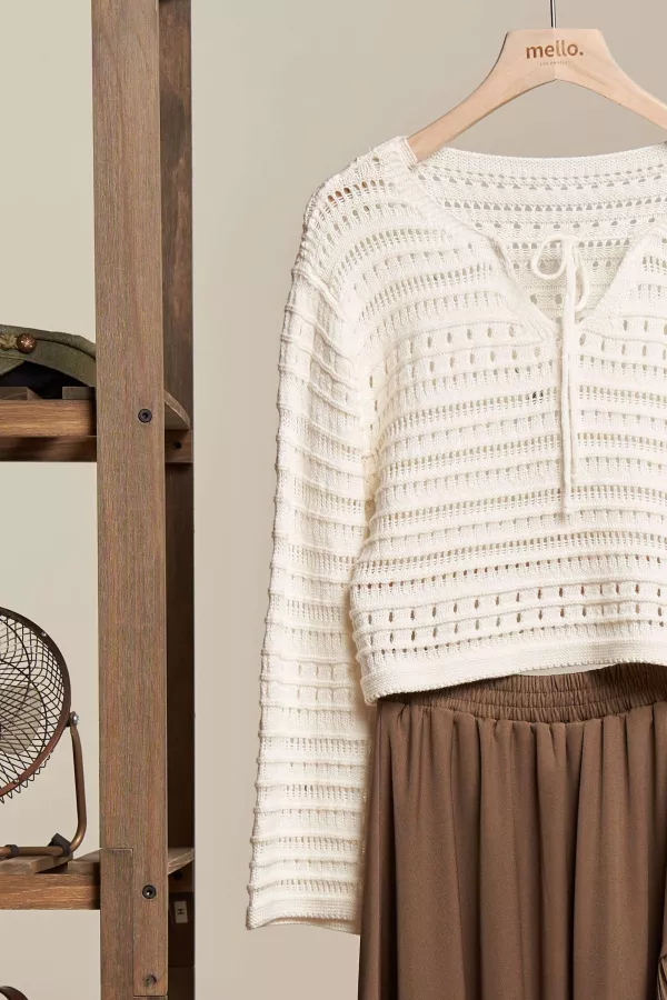 Cropped Sweater with Front Lace Tie