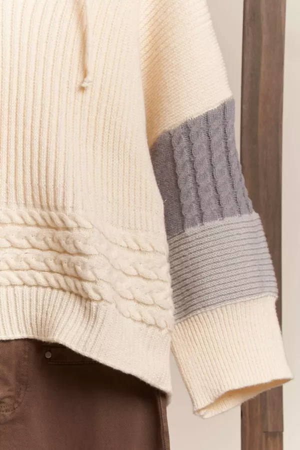 Oversize Hooded Sweater with Color Block Sleeves