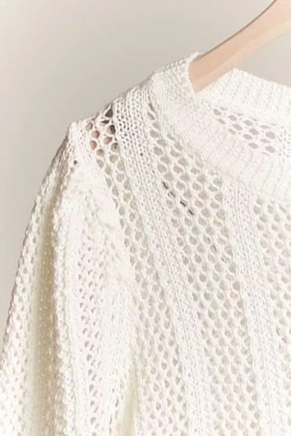 Boat Neck Crochet Knit TOp with Side Drawstring