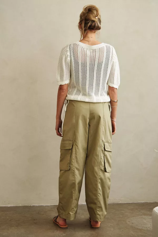 Boat Neck Crochet Knit TOp with Side Drawstring