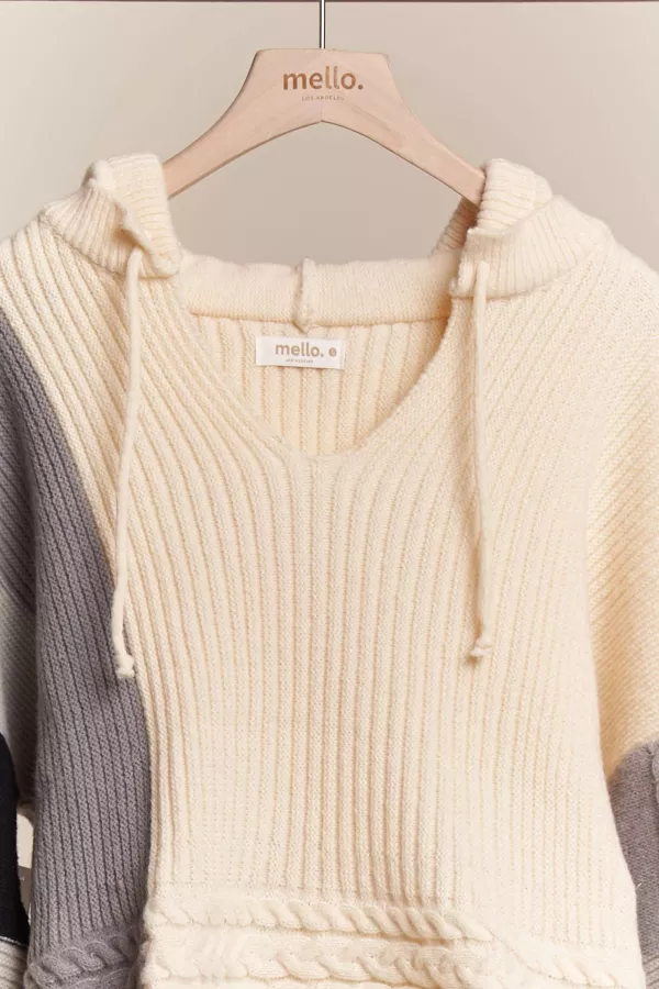 Oversize Hooded Sweater with Color Block Sleeves