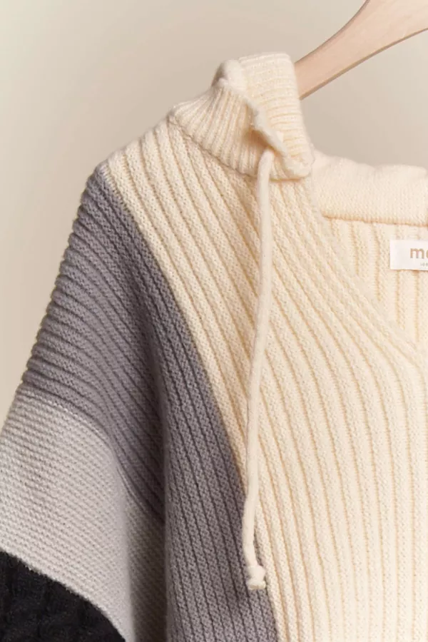 Oversize Hooded Sweater with Color Block Sleeves