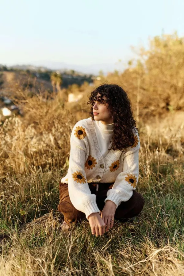 Sunflower Embroidered V Neck Cardigan