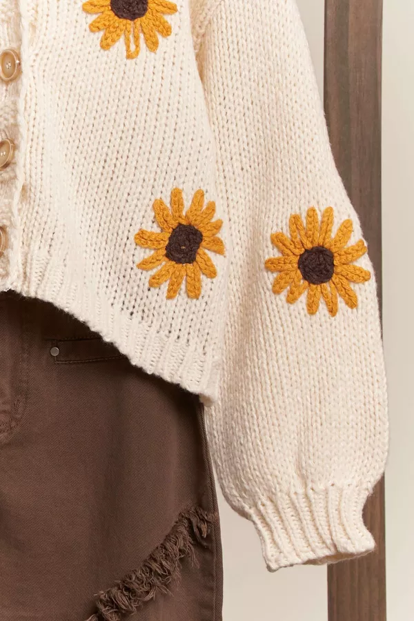 Sunflower Embroidered V Neck Cardigan