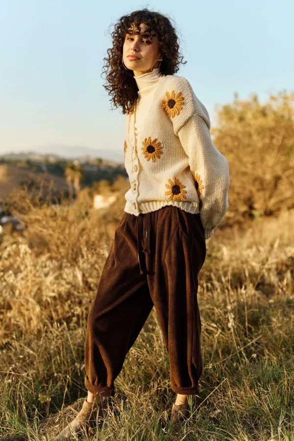 Sunflower Embroidered V Neck Cardigan