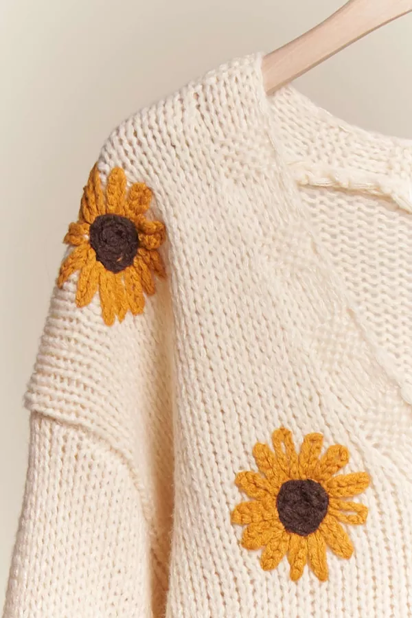Sunflower Embroidered V Neck Cardigan