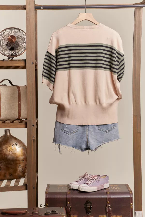 Round Neck Multi Stripe Knit Top