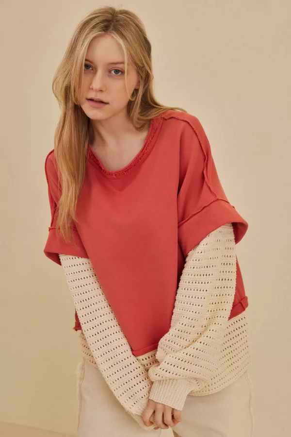 wholesale clothing washed layered knit sweater mello