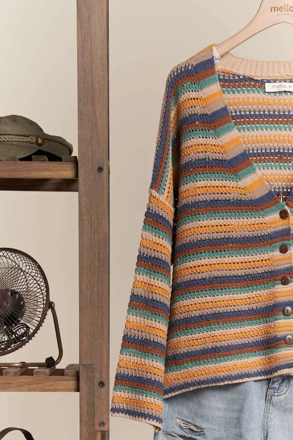 Multi Color Striped Button Down Cardigan