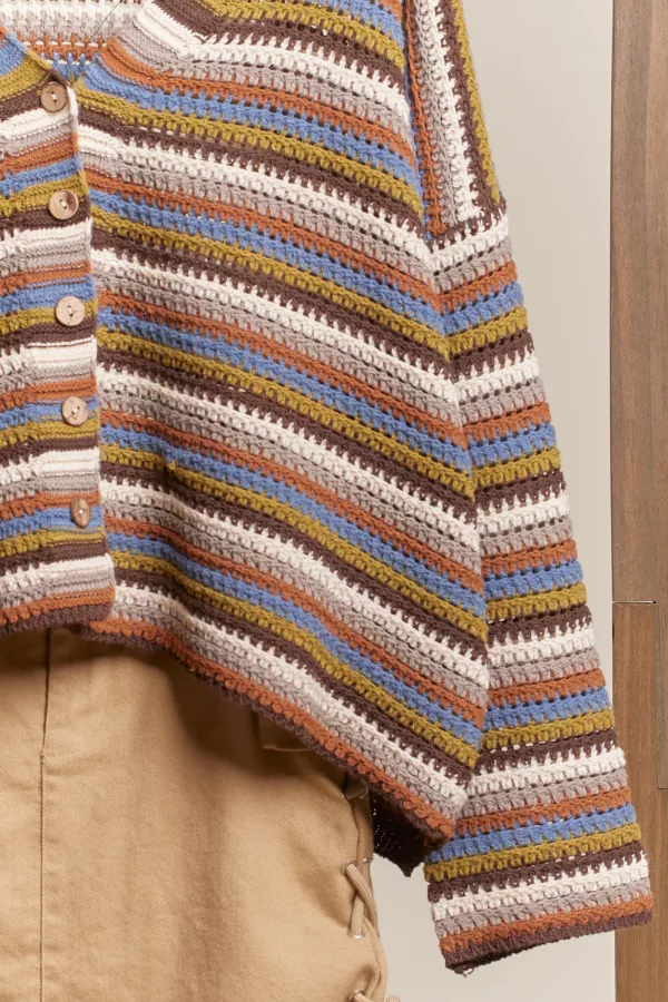 Multi Color Striped Button Down Cardigan
