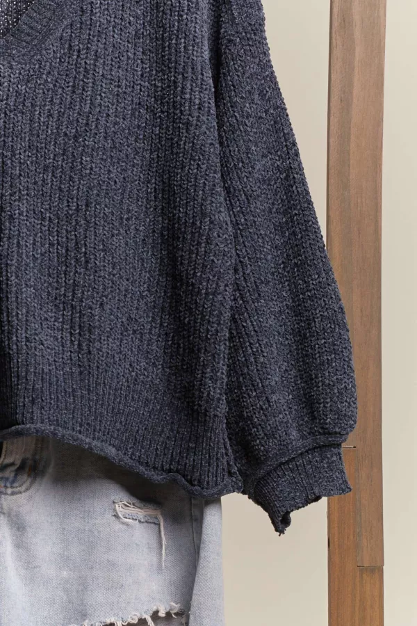 Deep V Neck Cropped Ribbed Sweater