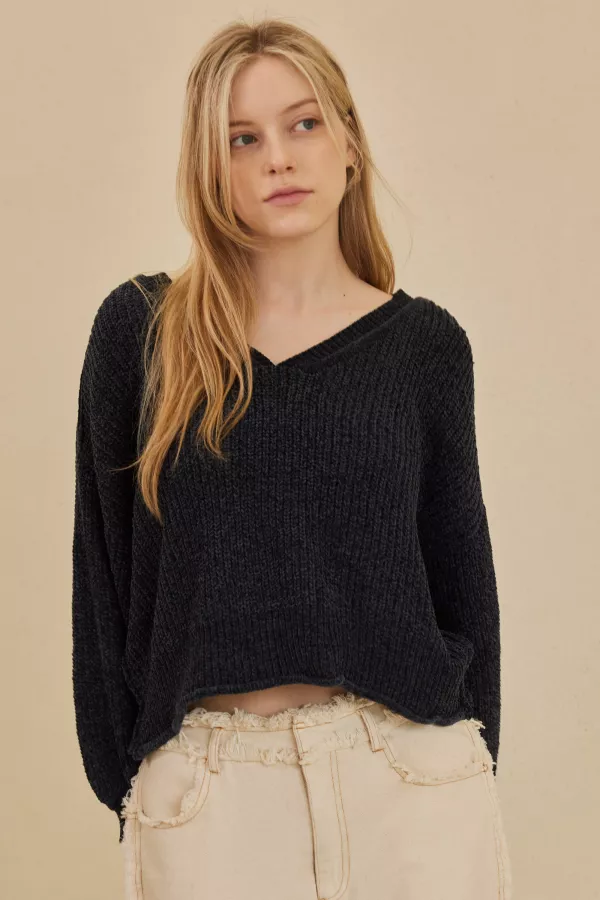 wholesale clothing deep v neck cropped ribbed sweater mello